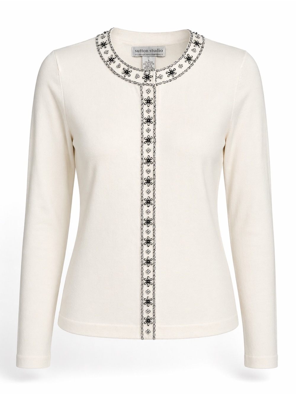Sutton Studio Bloomingdale's White Sequin Beaded Cardigan Sweater Size L NWT